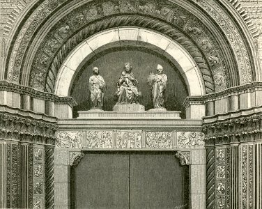 Bologna Basilica di San Petronio lunetta della porta maggiore xilografia