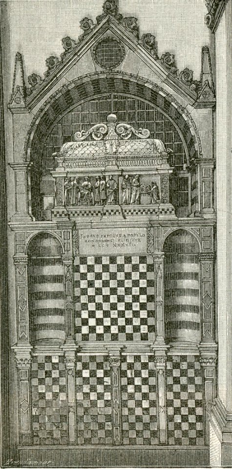 Bologna chiesa di S Domenico Sarcofago di Taddeo Pepoli xilografia