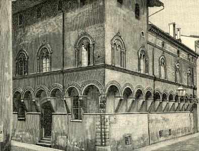 Bologna casa dei Carracci xilografia