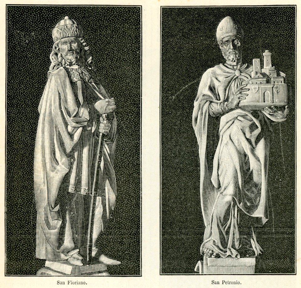 Bologna chiesa di S Domenico Statue allArca del Santo San Fioriano e San Petronio