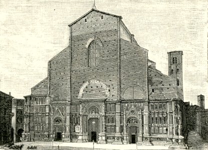 Bologna facciata della Basilica di San Petronio xilografia