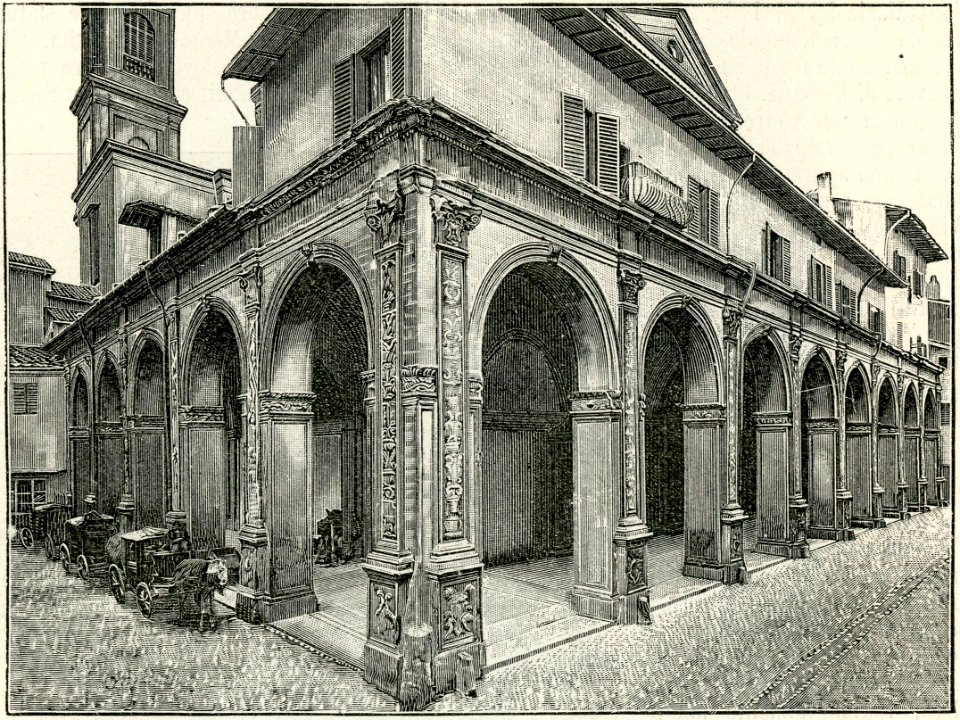 Bologna loggiato della chiesa di San Bartolomeo xilografia