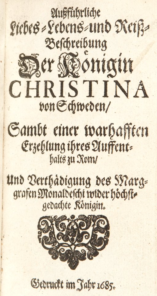 Bok om drottning Kristinas liv och Monaldescoaffären, tryckt 1685 - Skoklosters slott - 91434