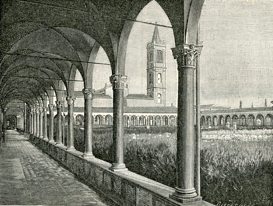 Bologna cimitero della Certosa chiostro della cappella xilografia