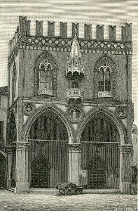 Bologna palazzo della Mercanzia xilografia