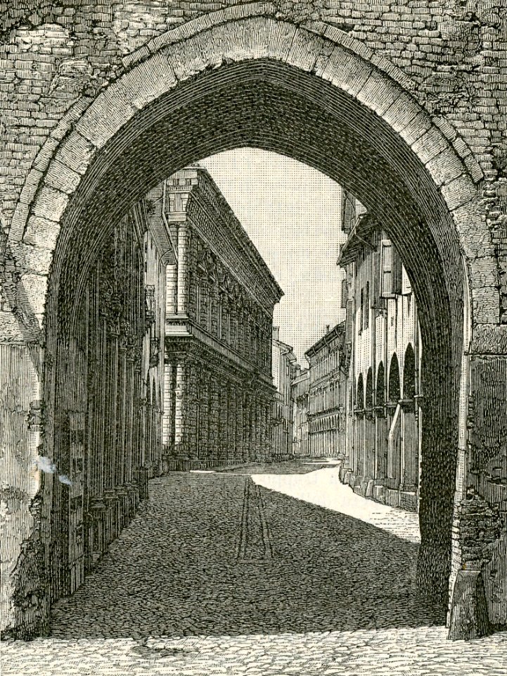 Bologna Porta e strada di San Vitale xilografia