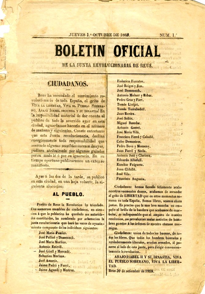 Boletín Oficial de la Junta Revolucionaria de Reus