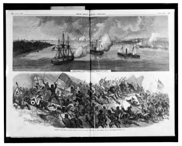 Bombardment of Port Hudson by Admiral Farragut's fleet Assault of the Second Louisiana (Colored) regiment on the Rebel works at Port Hudson, May 27 - - from a sketch by our special artist. LCCN2003668336