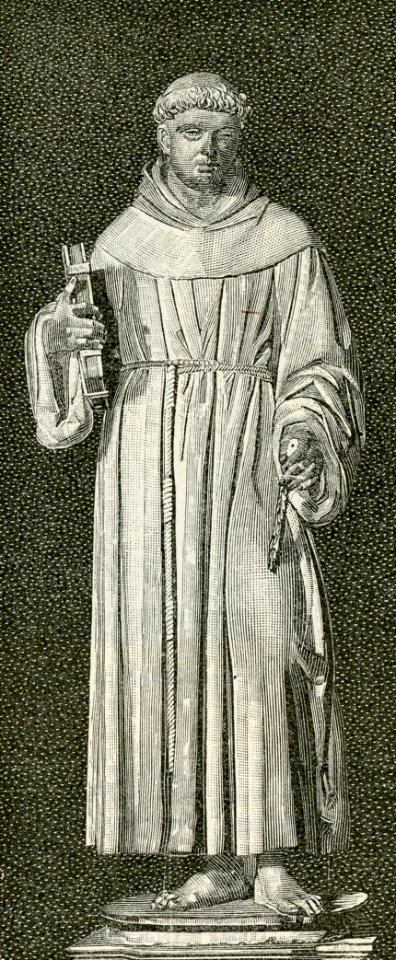 Bologna basilica di San Petronio Statua di Sant’Antonio da Padova xilografia