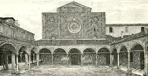 Bologna loggiato e chiesa di Santa Maria dei Servi xilografia