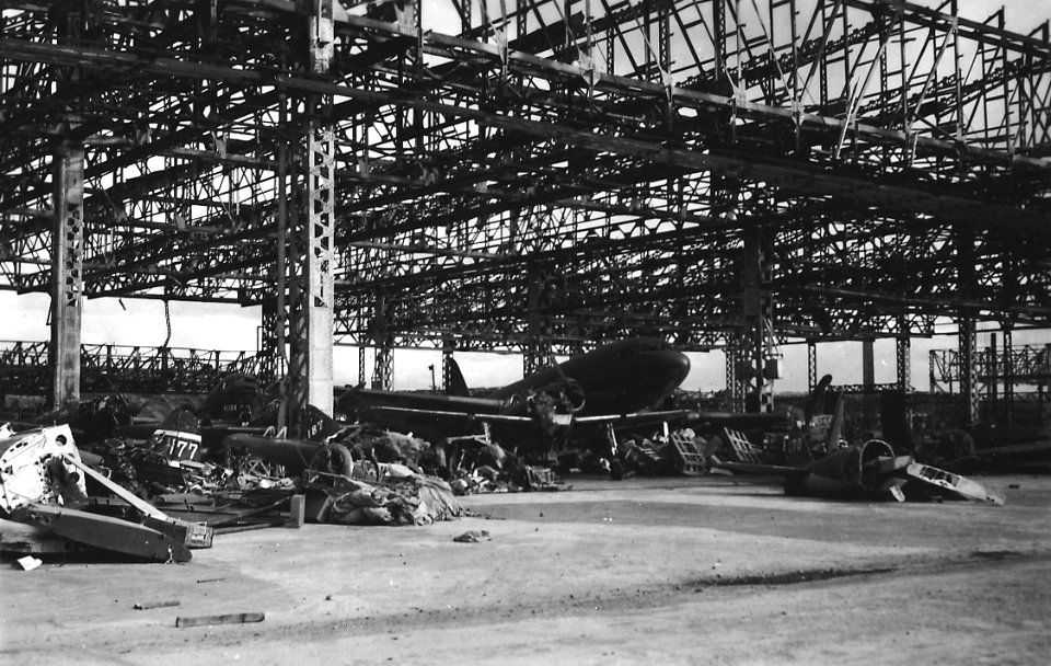 Bombed hangar at Ōmura 1945