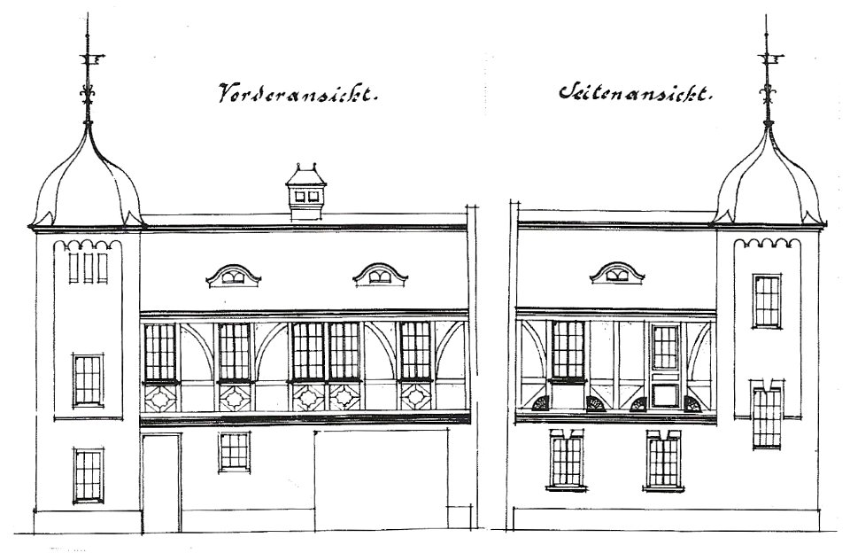 Bonn Villa Eschbaum Stall- und Remisengebäude Aufriss Gartenfront Straßenfront 1901