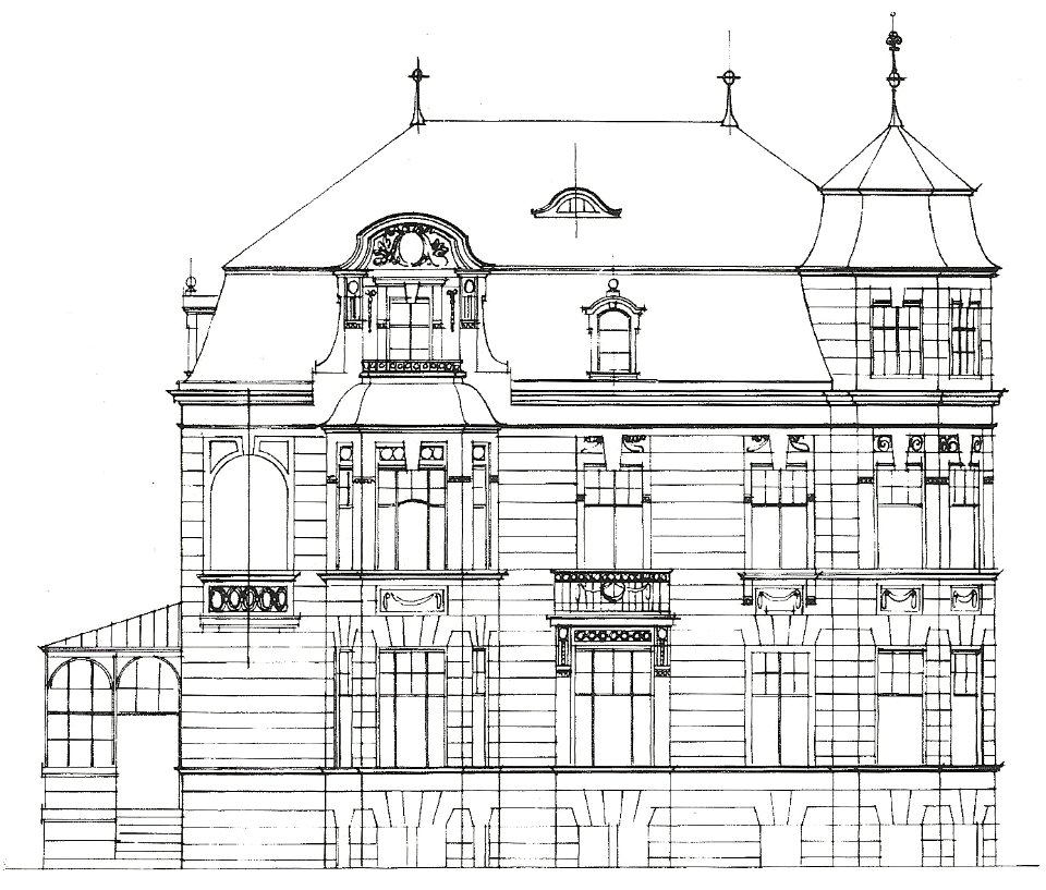 Bonn Villa Eschbaum Aufriss Rheinfront 1901