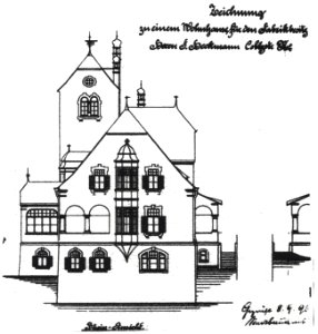 Bonn Villa Heckmann Bauzeichnung Aufriss Rheinfront