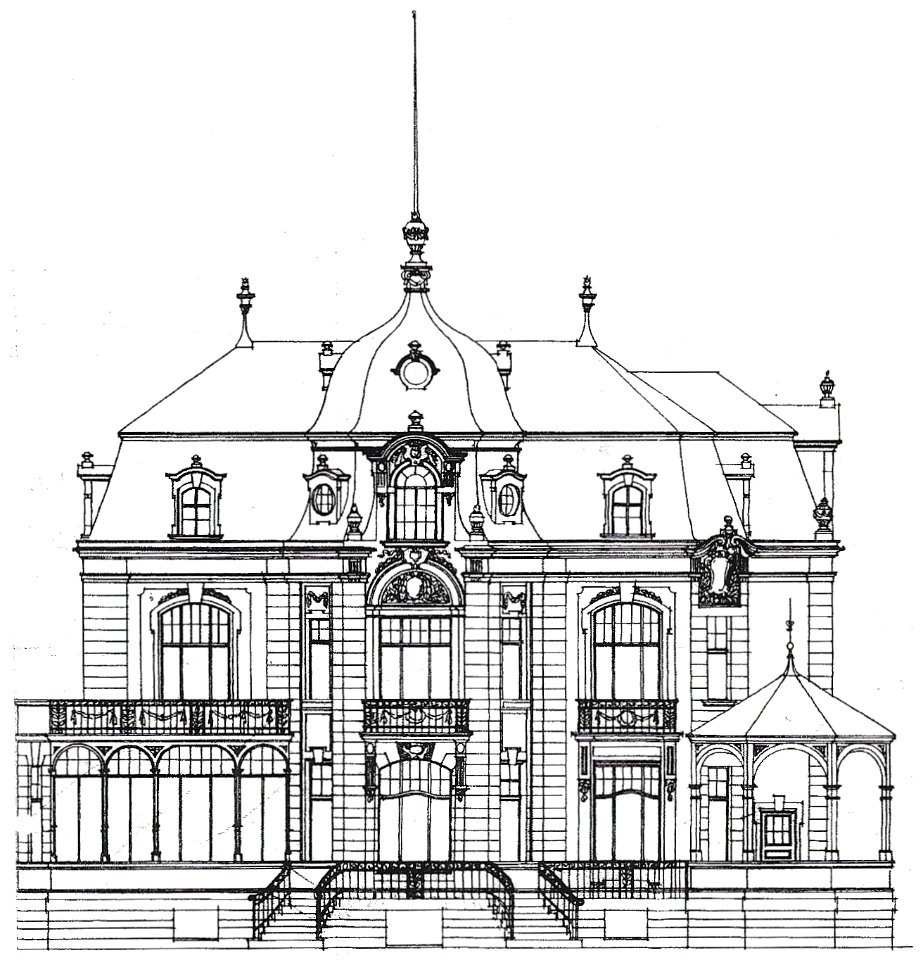 Bonn Villa Finkler zweiter Entwurf 1901 Aufriss Rheinfront
