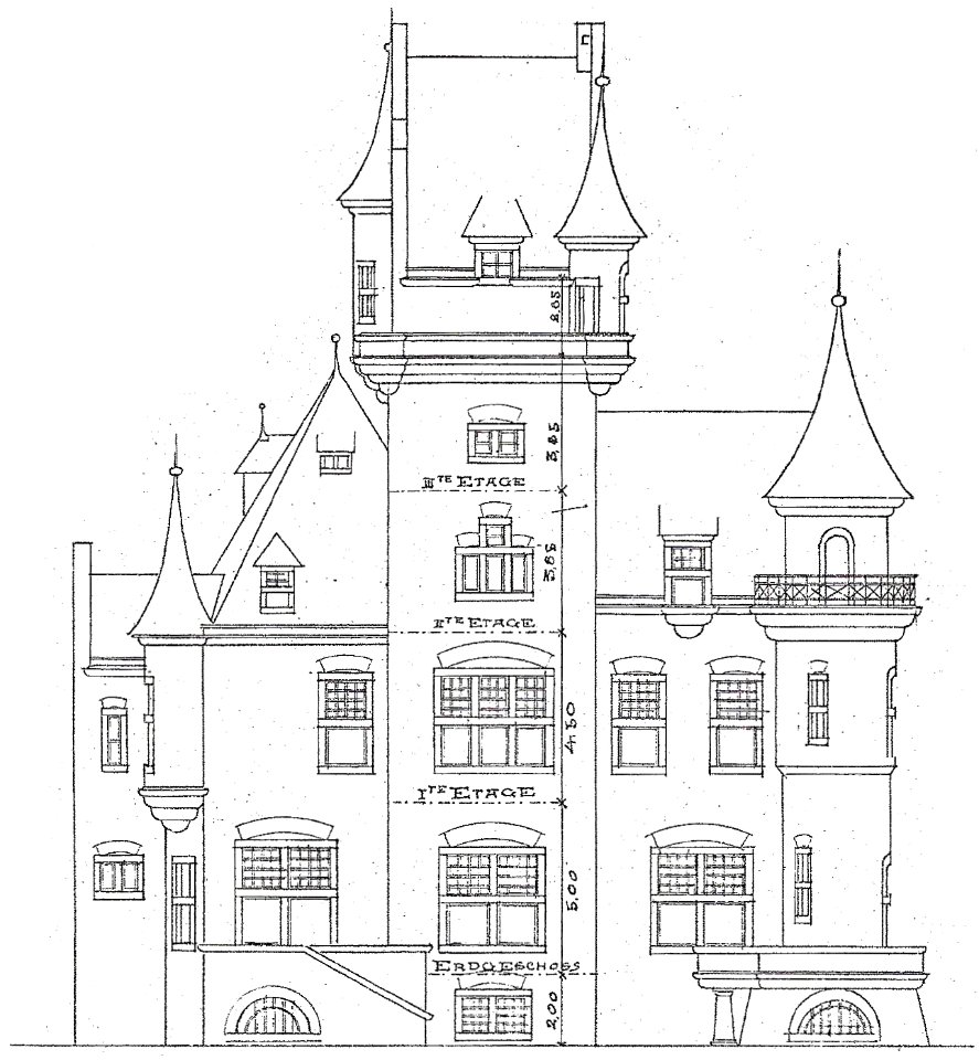 Bonn Villa Kocks Aufriss Rheinfront 1899