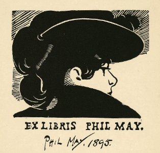 Bookplate of Phil May 1895 photo