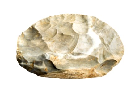 Boordschrabber in silex, 250 000 tot 38 000 BP, vindplaats- Veldwezelt, Hezerwater, 2005, collectie Gallo-Romeins Museum Tongeren, V05-12