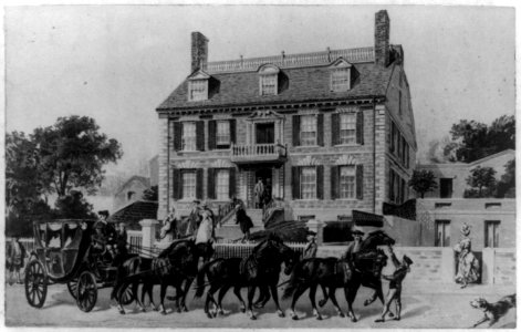 Boston, Mass., Gov. John Hancock mansion with carriage drawn by six horses in foreground LCCN89707165