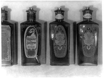 Bottles of shampoo and lotions manufactured by the C.L. Hamilton Co. of Washington, D.C. LCCN90707500
