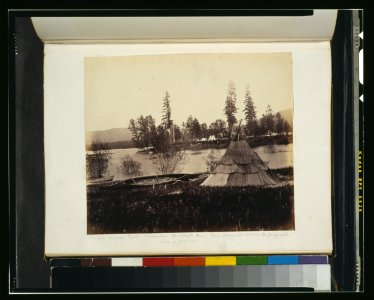 Boundary Commission depot, Siniakwateen, Pend Oreille River - Indian wigwam and canoe in the foreground, season of the flood, 1861 LCCN2003668214 photo