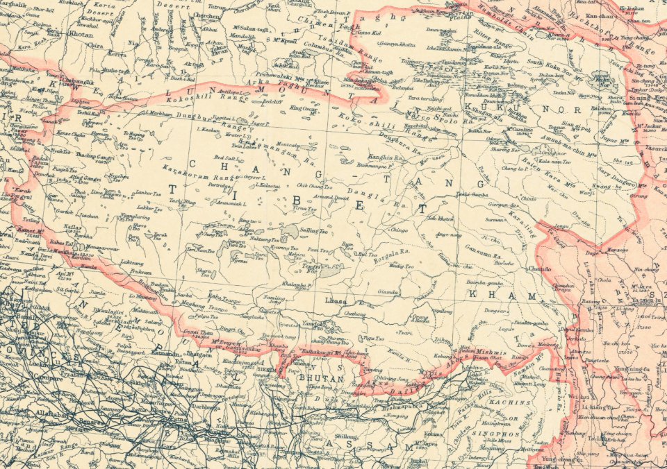 Boundary of Tibet in 1912 map of China with its territories from National Geographic magazine (cropped)