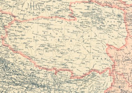 Boundary of Tibet in 1912 map of China with its territories from National Geographic magazine (cropped)