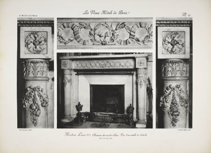 Boudoir Louis XVI. Cheminée de marbre blanc. vue d'ensemble et détails (jlpw15 0763)