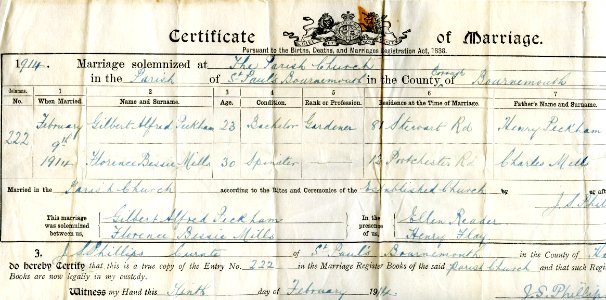 Bournemouth Marriage certificate a photo