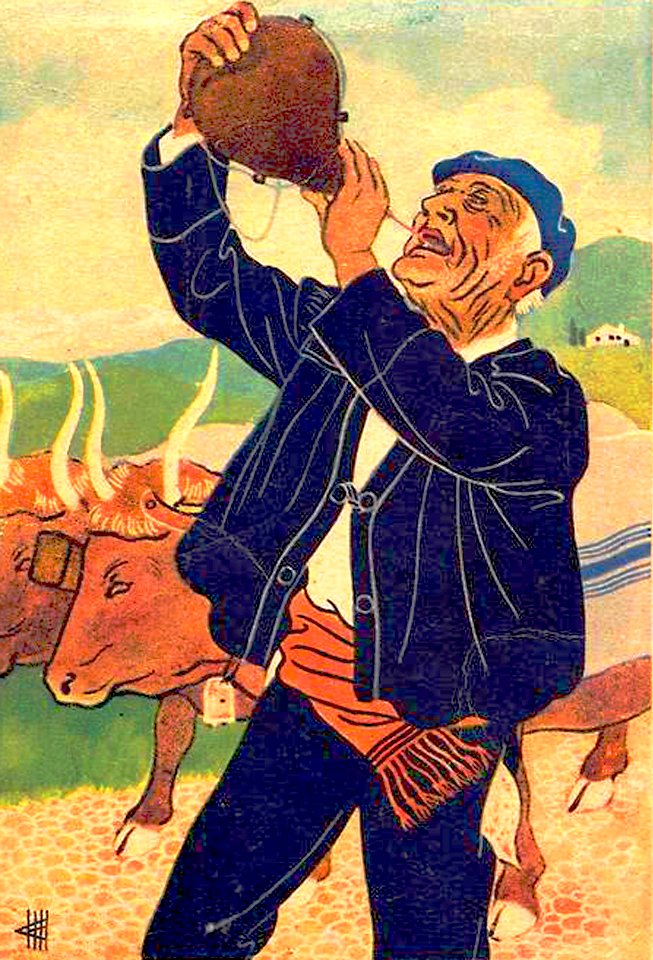 Bouvier basque buvant à la gourde