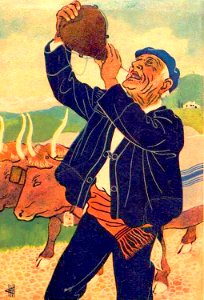 Bouvier basque buvant à la gourde