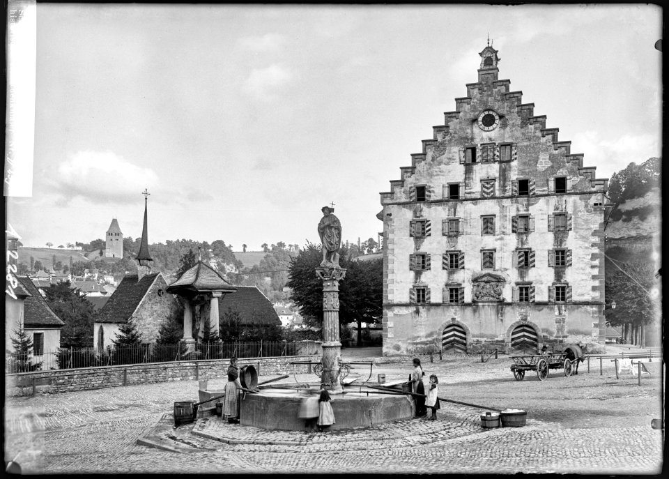 CH-NB - Fribourg, Fontaine St-Jean et Caserne, vue d'ensemble - Collection Max van Berchem - EAD-6844