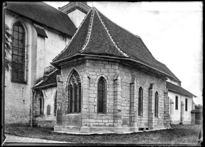CH-NB - Hauterive (FR), Abbaye, Chapelle de Saint-Nicolas, vue d'ensemble extérieure - Collection Max van Berchem - EAD-6911