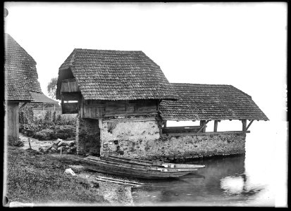 CH-NB - Oberhofen am Thunersee, Boothaus, vue d'ensemble extérieure - Collection Max van Berchem - EAD-6695
