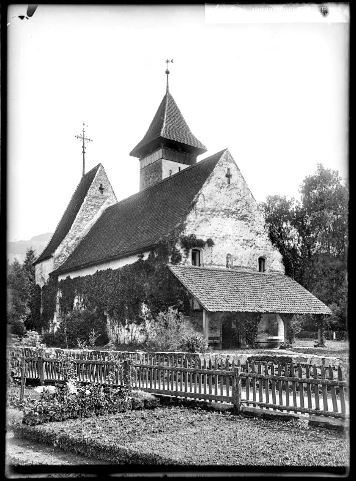 CH-NB - Scherzligen, reformierte Kirche, vue partielle extérieure - Collection Max van Berchem - EAD-6699