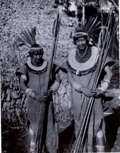 Chacobo; manstyper, krigare. arm band, huvudbonader med fjädrar, ben band. Gran Chaco. Bolivia - SMVK - 0072.0064