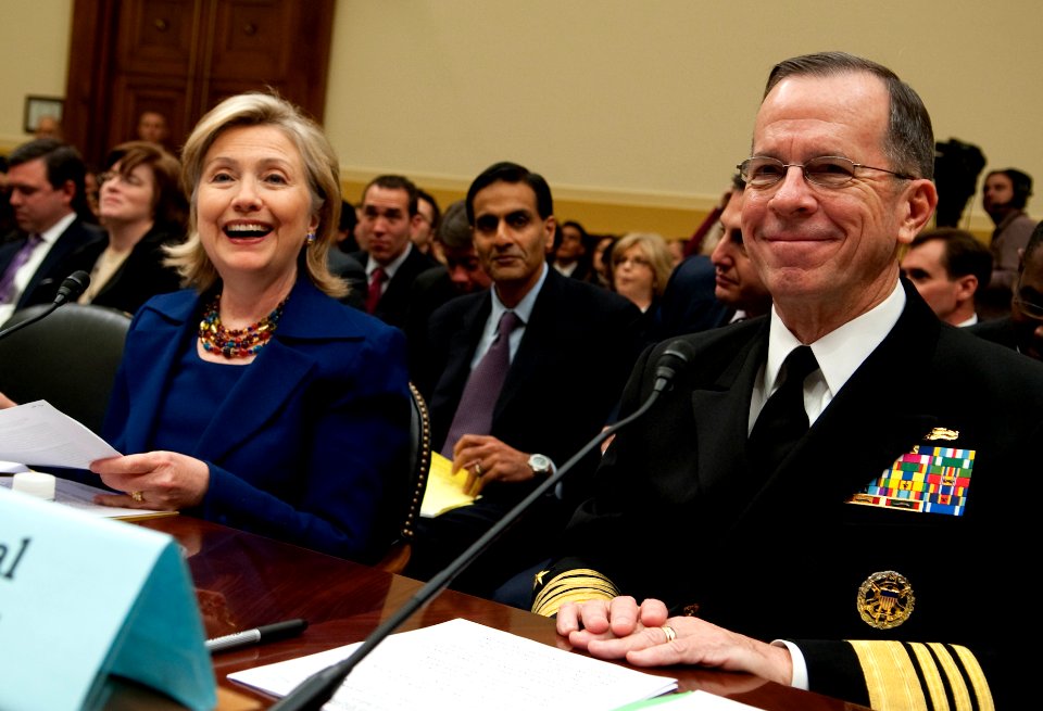 Chairman of the Joint Chiefs of Staff Navy Adm. Mike Mullen and U.S. Secretary of State Hillary Rodham Clinton testify in front of the U.S. House Committee on Foreign Affairs 091202-N-TT977-476