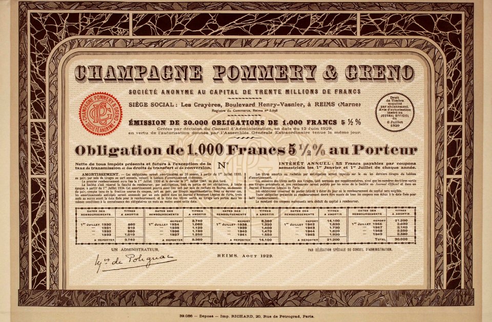 Champagne Pommery & Greno 1929