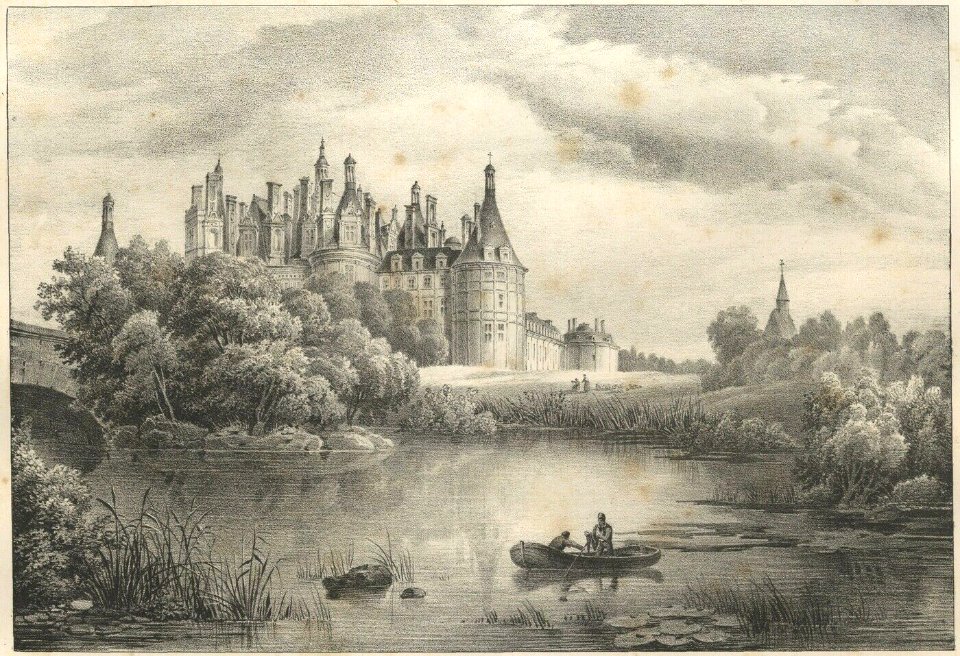 Charles Caius Renoux View of the Chateau de Chambord lithograph by C. Motte