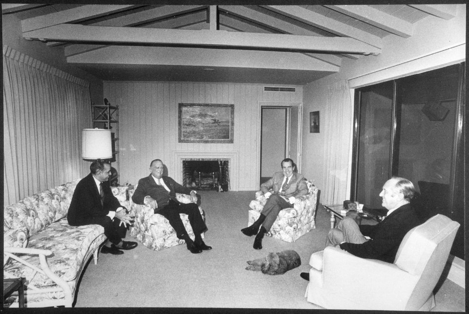 Charles G. (Bebe) Rebozo, FBI Director J. Edgar Hoover, the President, and Secretary of State William P. Rogers... - NARA - 194750