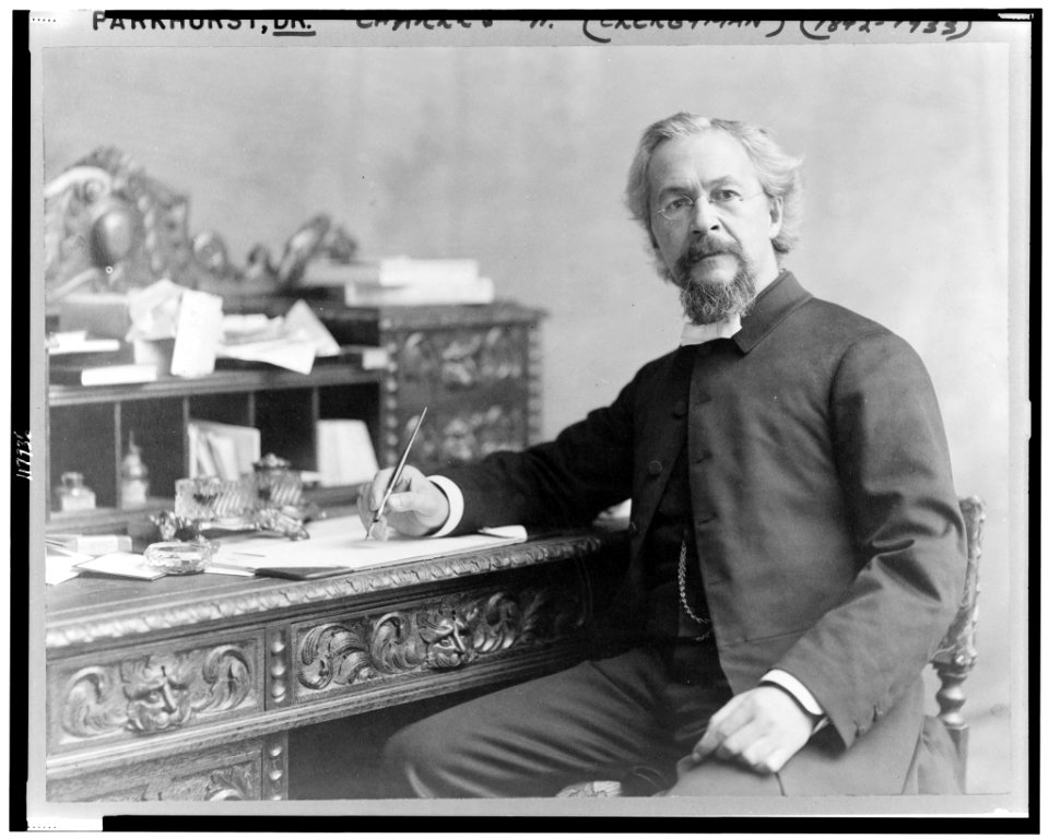 Charles H. Parkhurst, three-quarter length portrait, seated at desk, facing slightly left, with pen in his hand LCCN97520145