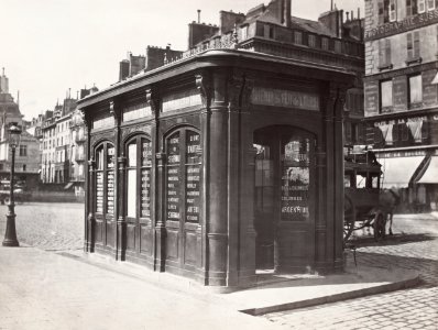 Charles Marville, Bureau d'Omnibus de la Cie. Generale. Place de la Bourse, ca. 1865