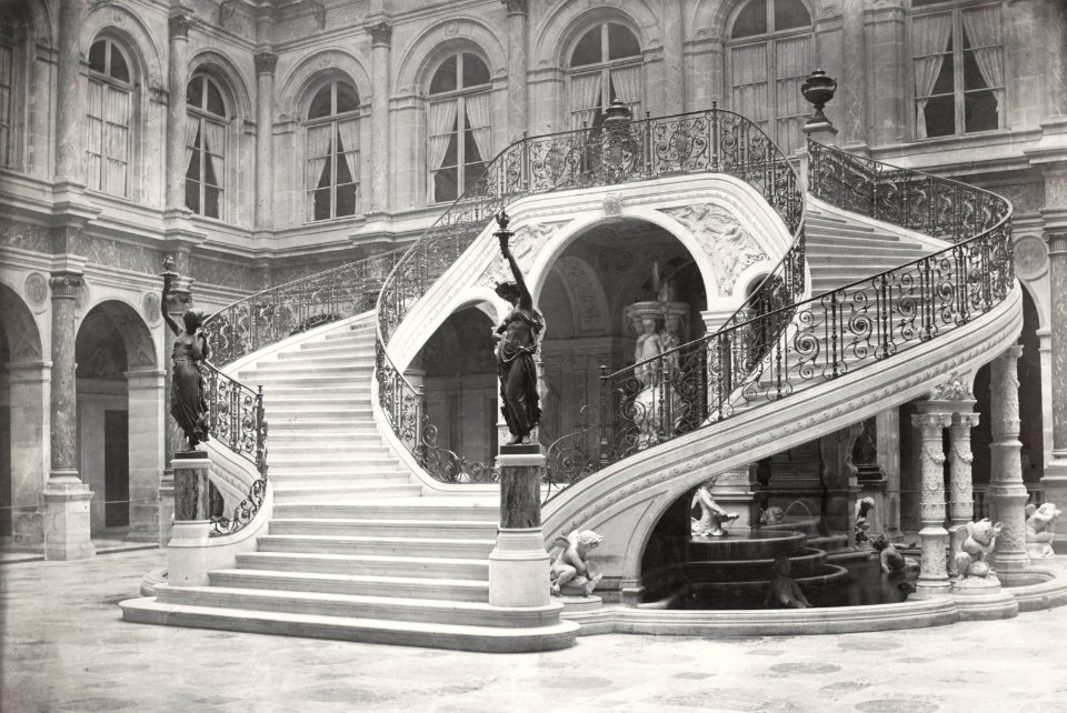 Charles Marville, Ancien Hôtel de Ville, escalier de la Cour Louis XIV 2, ca. 1853–70