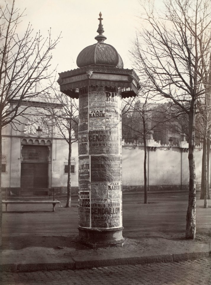 Charles Marville, Colonne affiches pour les théâtres Cie Morris, ca. 1865