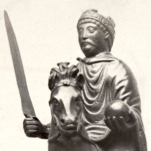 Charles Marville, Hôtel Carnavalet, statue of Charlemagne, ca. 1853–70 (cropped)