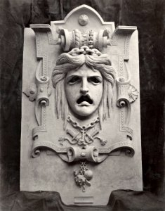 Charles Marville, Théâtre du Vaudeville - stone tragic mask, ca. 1853–70