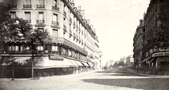 Charles Marville, Rue des Écoles, prise du Boulevard Saint Michel, ca. 1853–70