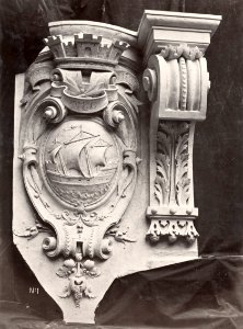 Charles Marville, Théâtre du Vaudeville - coat of arms of Paris, ca. 1853–70