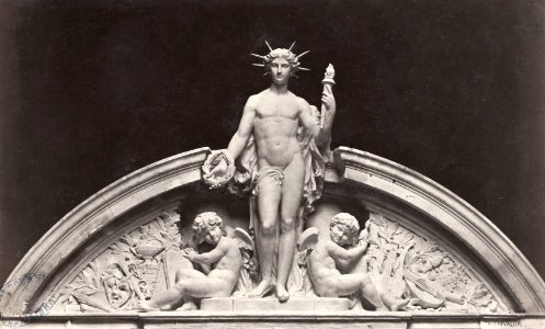 Charles Marville, Théâtre du Vaudeville, décoration du fronton, ca. 1853–70