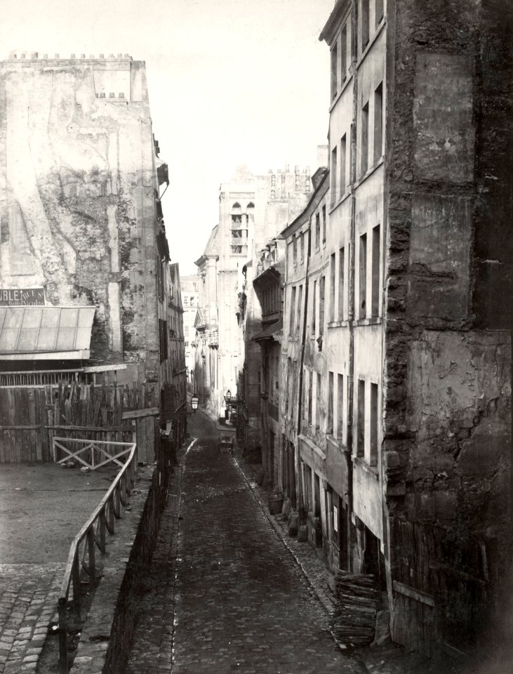 Charles Marville, Rue St. Nicolas du Chardonnet, de la rue Traversine, ca. 1853–70